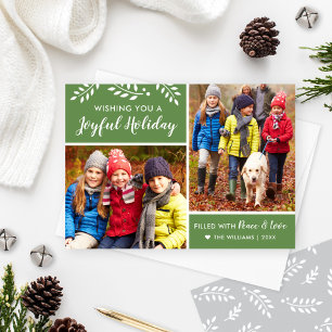Modern Green Joyful Holiday Multi-Photo Card