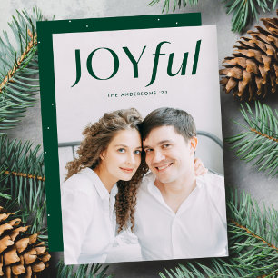 Modern Green Joyful Photo Holiday Card