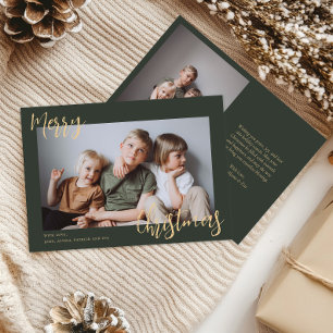 Modern Green Kids Photo Merry Christmas Holiday Card