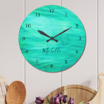 Modern Green  Large Clock<br><div class="desc">This colourful Wall Clock is decorated with a green swirl pattern.
Easily customisable with your name or monogram.
Use the Customise Further option to change the text size,  style or colour if you wish.</div>