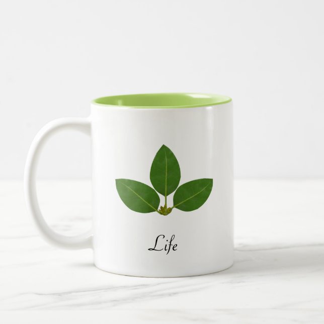Modern Green Laurel Leaf Two-Tone Coffee Mug (Left)