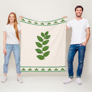 Modern Green Laurel Leaves Fleece Blanket