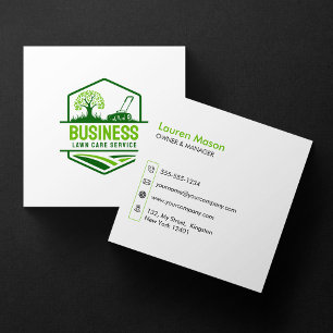 Modern Green Lawn Care Service Mow Landscaping Square Business Card