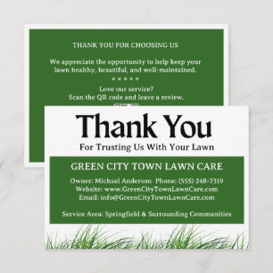 Modern Green Lawn Care Thank You Card