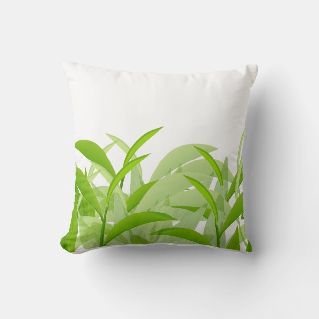 Modern Green Leaf Abstract Botanical Throw Pillow  (Front)