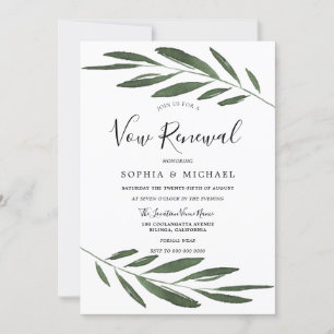 Modern Green Leaf Elegant Vow Renewal Invitation