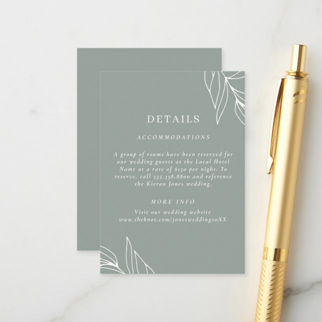 Modern Green Leaf Garden Wedding Details Enclosure Card (Front/Back In Situ)