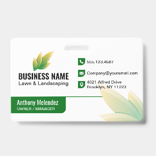 Modern Green Leaf Landscaping Logo ID Badge