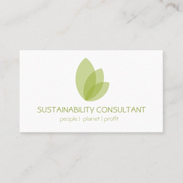 Modern green leaf logo sustainability consultant business card (Front)
