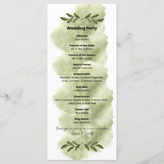 Modern Green Leaf Minimalist Wedding Program Programme