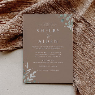 Modern Green Leaf Simple Elegance Wedding Invitation
