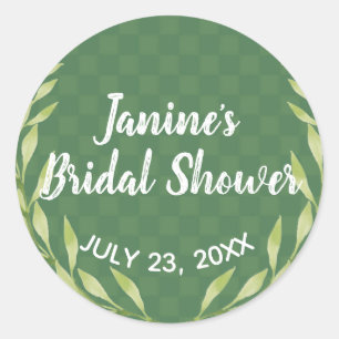 Modern Green Leaf Wreath Customisable Classic Round Sticker