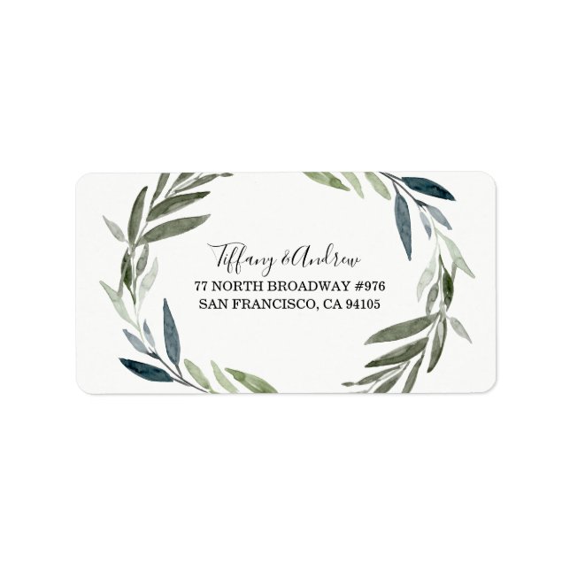 Modern Green Leaf Wreath Return Address Label (Front)