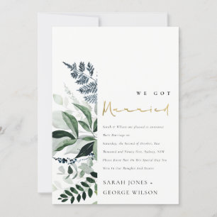 Modern Green Leafy Tropical Foliage Wedding Announcement