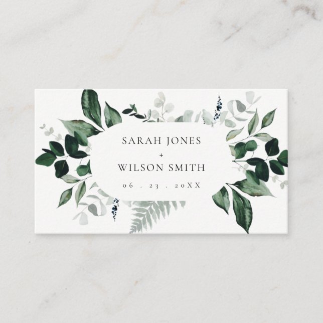 Modern Green Leafy Tropical Foliage Wedding Place  Card (Front)
