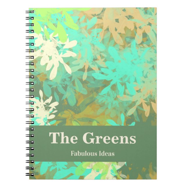 Modern Green Leaves Abstract Design Notebook (Front)