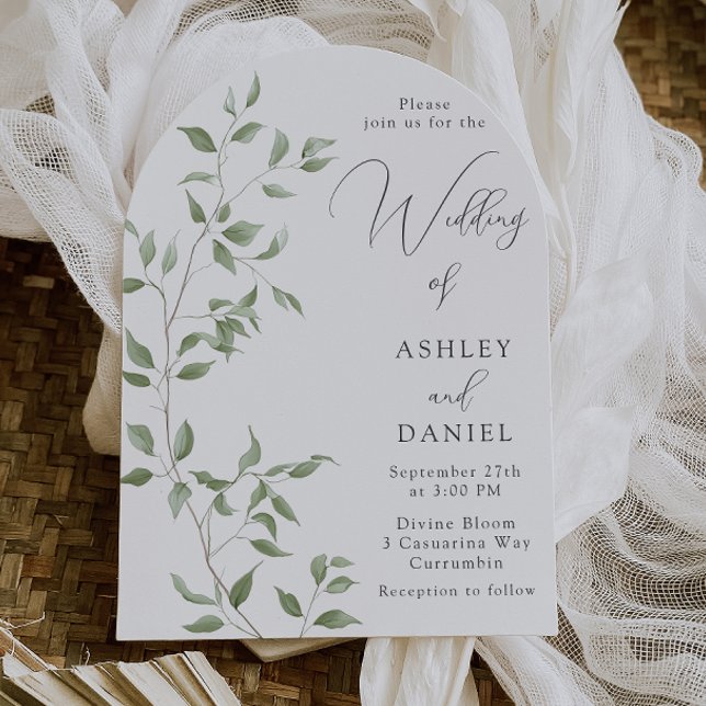 Modern Green Leaves Elegant Wedding Invitation (Creator Uploaded)
