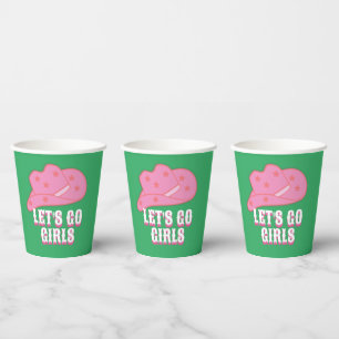Modern Green Let's Go Girls Cowboy Hat Rodeo Paper Cups