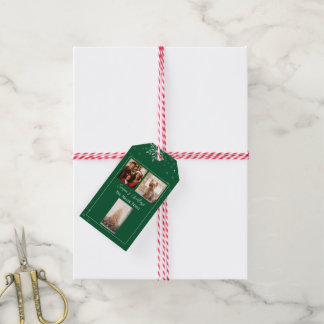 Modern Green Line Holiday Photo Gift Tags