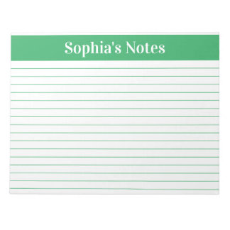 Modern Green Lined 11 x 8.5 Landscape Personalised Notepad