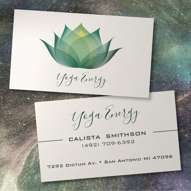 Modern Green Lotus Flower Art Elegant Unique Yoga Business Card (Creator Uploaded)