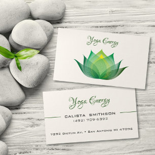 Modern Green Lotus Flower Art Elegant Unique Yoga Business Card