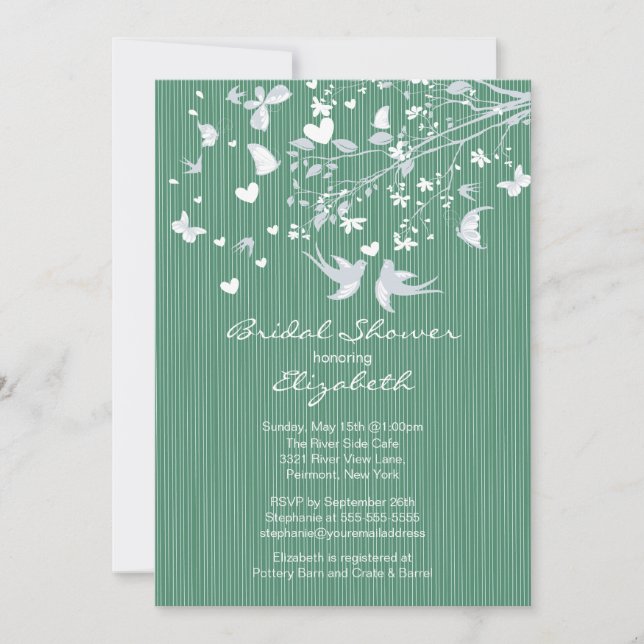 Modern Green Love Birds Bridal Shower Invitation (Front)