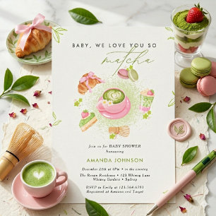 Modern Green Love you so Matcha Baby shower  Invitation