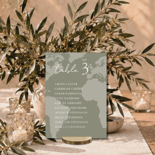 Modern Green Map Wedding Table Seating Chart Card