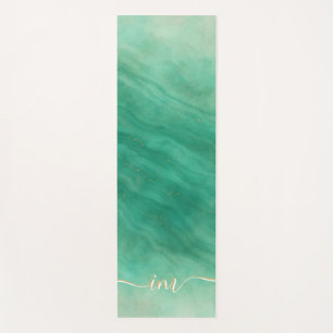 Modern Green Marble Abstract Yoga Mat with Initial