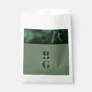 Modern Green Marble Monogram Wedding Favour Bags