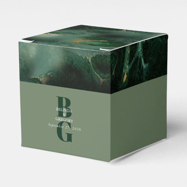 Modern Green Marble Monogram Wedding  Favour Box (Front Side)