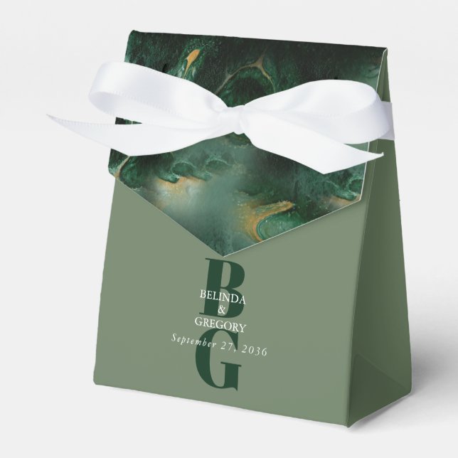 Modern Green Marble Monogram Wedding Favour Box (Front Side)