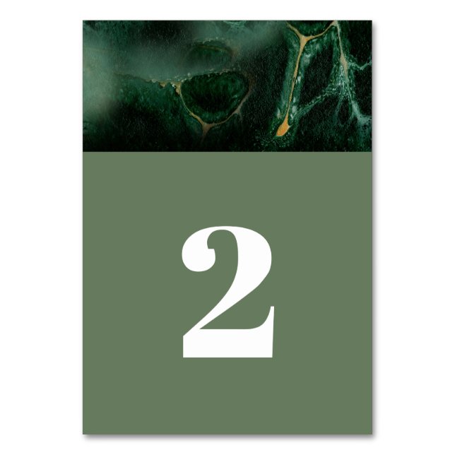 Modern Green Marble Monogram Wedding  Table Number (Front)