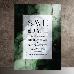 Modern Green Marble Wedding Save the Date