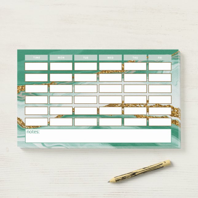 Modern Green Marble Weekly School Schedule Post-it Notes (On Desk)