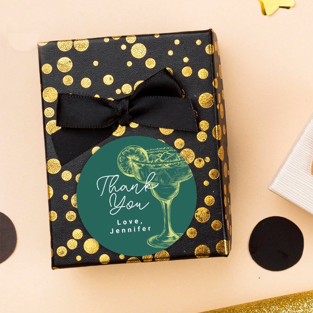 Modern Green Margarita Fiesta Birthday Party Classic Round Sticker (Creator Uploaded)