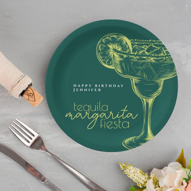Modern Green Margarita Fiesta Birthday Party Paper Plate (Creator Uploaded)