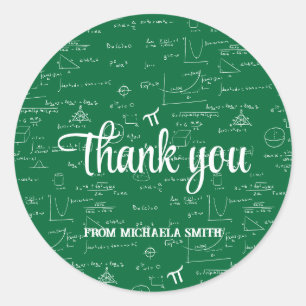 Modern Green Math Graduation Thank You Classic Round Sticker