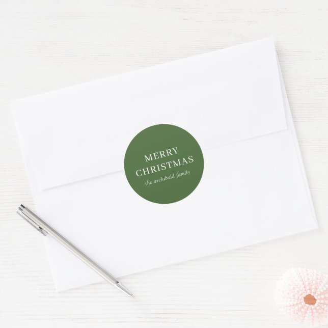 Modern Green Merry Christmas Classic Round Sticker (Envelope)