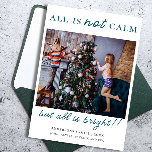 Modern Green Merry Christmas Kids Photo Holiday Card (Creator Uploaded)