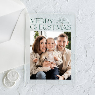 Modern Green Merry Christmas Photo Holiday Acrylic Invitations