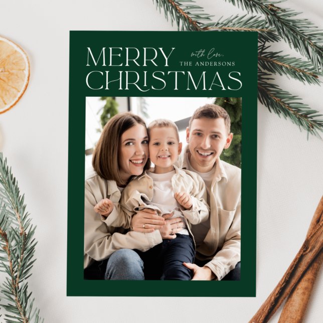 Modern Green Merry Christmas Photo Holiday Card (Creator Uploaded)