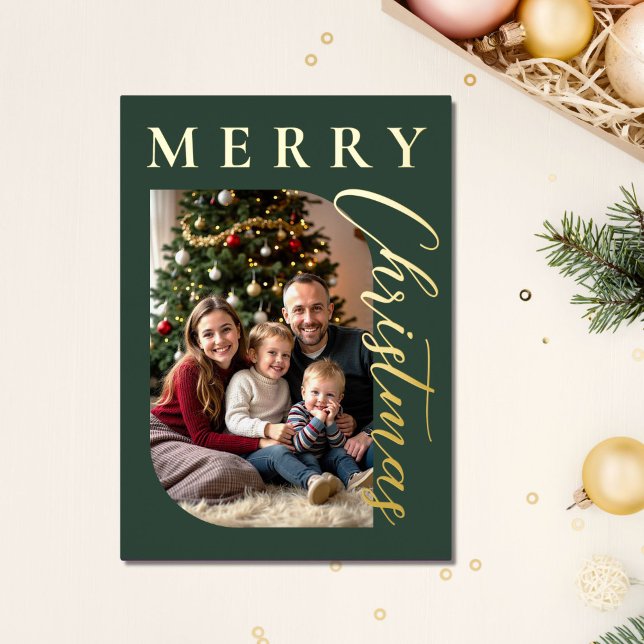 Modern Green Merry Christmas Photo Holiday Card (Creator Uploaded)