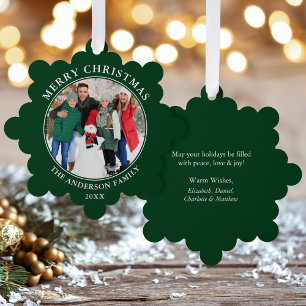Modern Green Merry Christmas Photo Tree Decoration Card