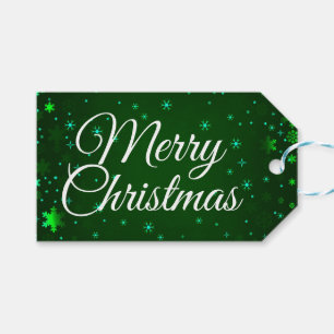 Modern Green Merry Christmas Snowflakes Gift Tags