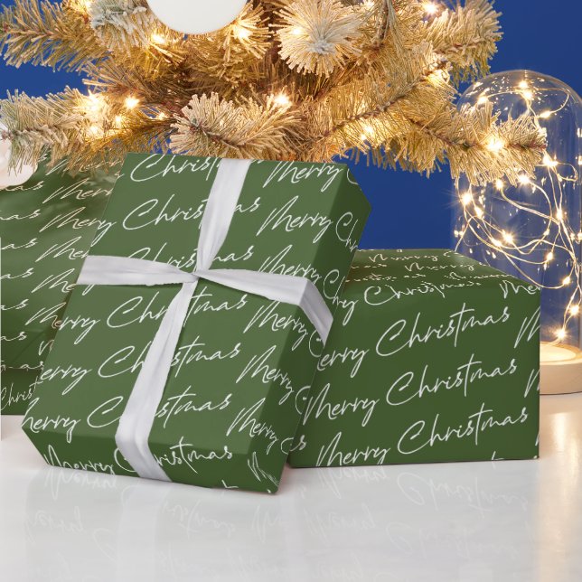 Modern Green Merry Christmas Wrapping Paper (Holidays)
