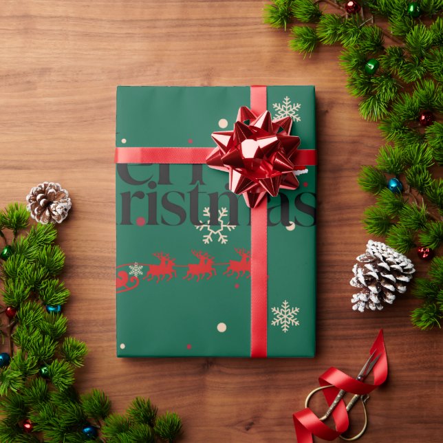 Modern Green Merry Christmas Wrapping Paper (Holiday Gift)