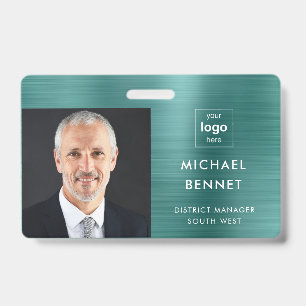 Modern Green Metallic Company Photo ID  Badge