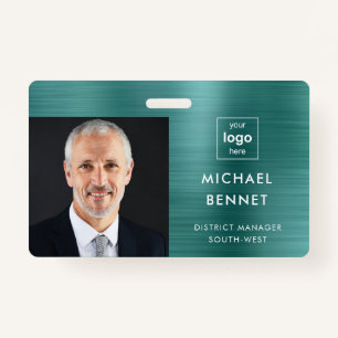 Modern Green Metallic Company Photo ID ID Badge